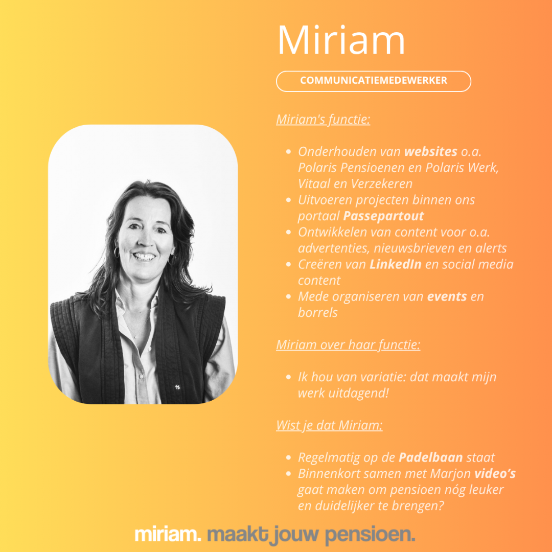 Miriam @ Polaris Pensioenen Miriam @ Polaris Pensioenen